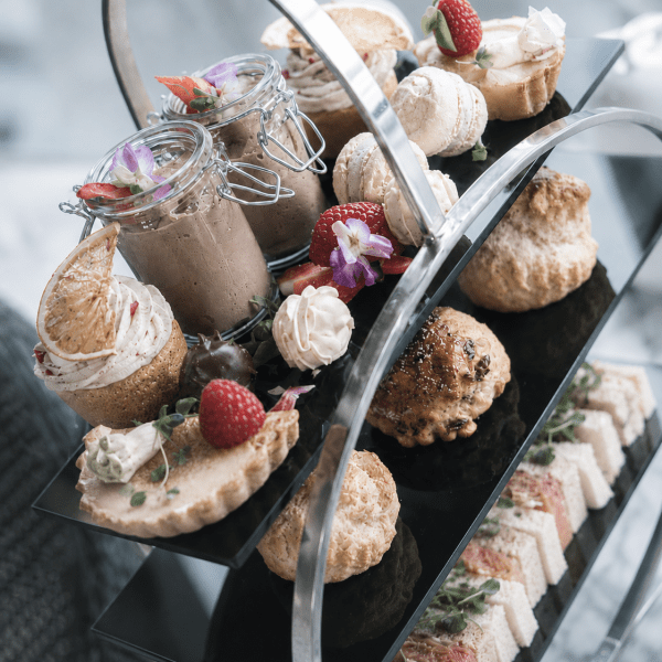 Afternoon tea at Zephyr in Dartmouth with scones, finger sandwiches and patisserie